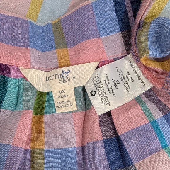 Terra & Sky Women's Plaid Ruffle Sleeve Square Neck Blouse Multicolor 0X 14W - Picture 3 of 10